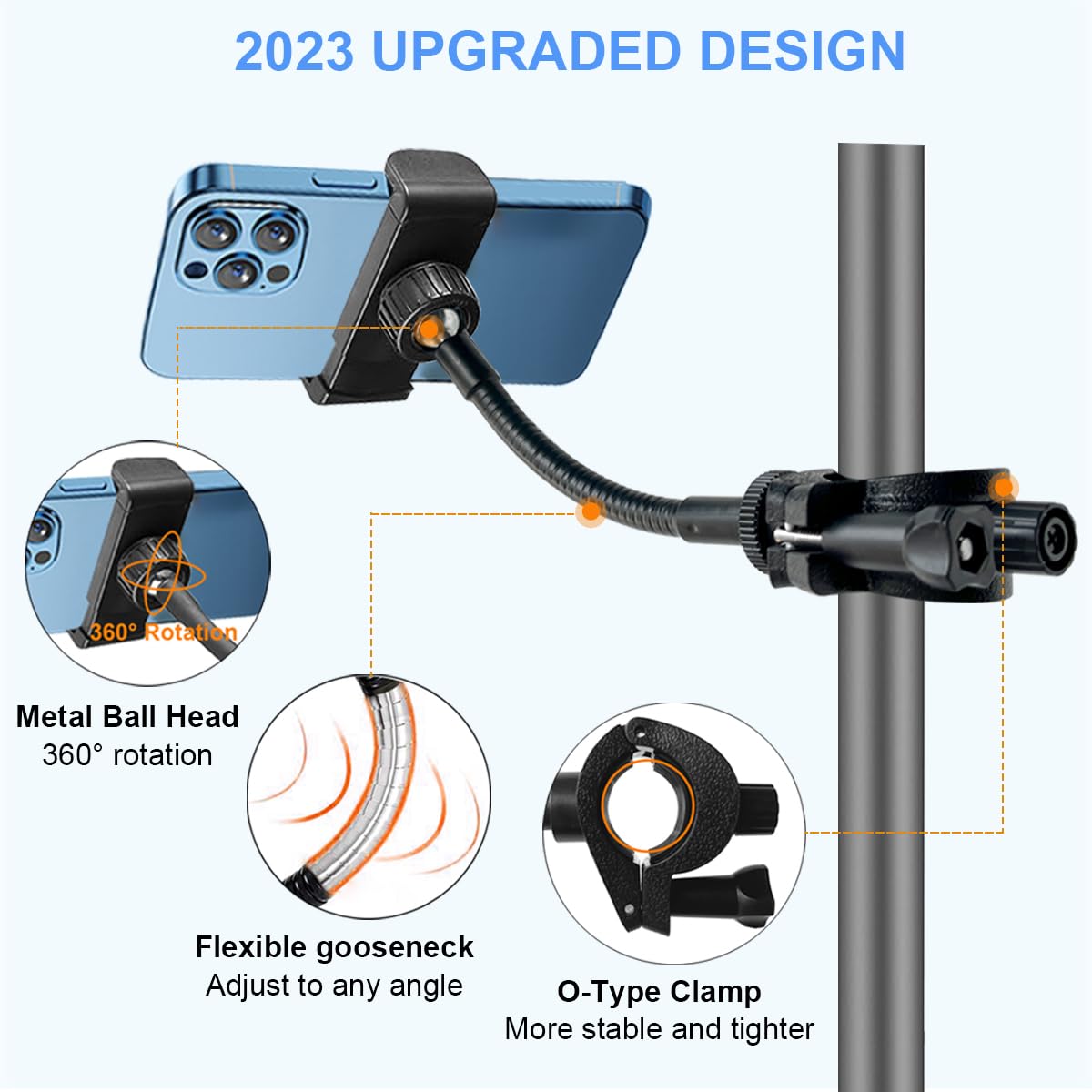 JCWINY Flexible Phone Holder for Microphone Stand, Adjustable iPhone & Samsung Galaxy Mic Stand Accessory